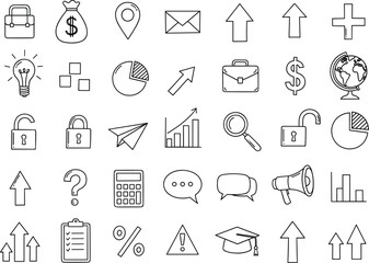 Hand-Drawn Doodle Icons for Business, Finance, and Communication