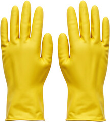 Bright yellow gloves ready for action in a busy home kitchen during spring cleaning