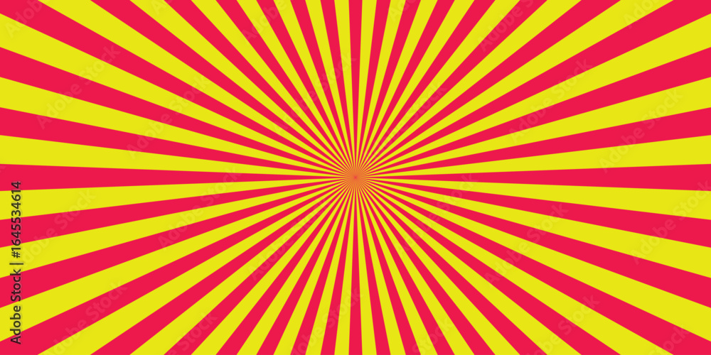 Poster abstract burst of color radial pattern in vibrant red and yellow suitable for backgrounds and design