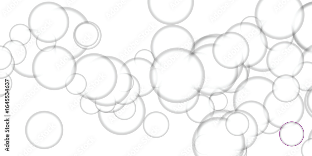 Poster abstract composition of transparent bubbles floating against a clean white background demonstrating 