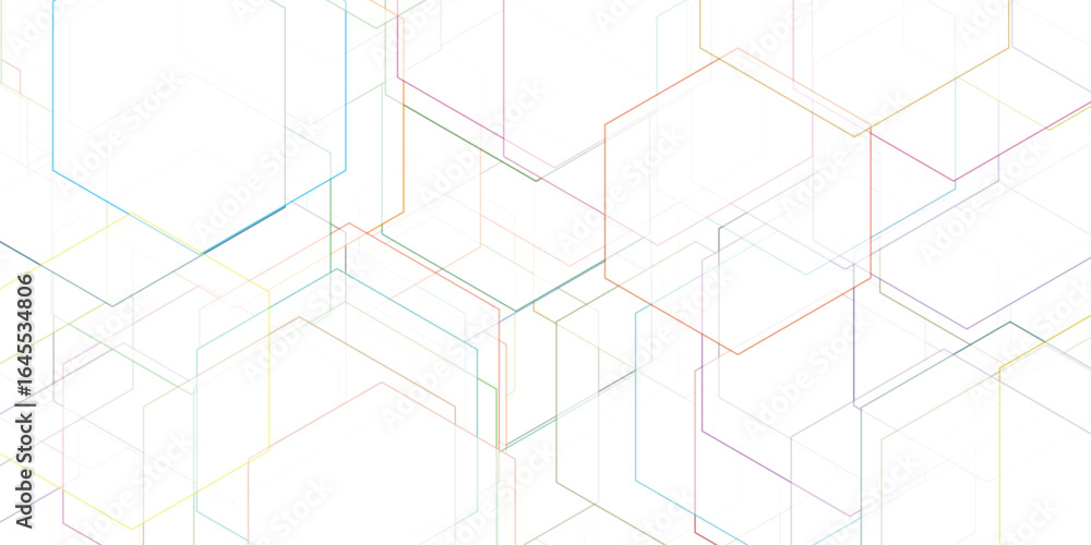 Poster abstract geometric illustration of overlapping colored hexagons on a white background for modern des