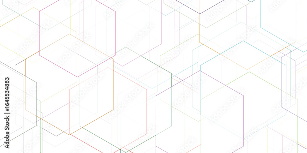 Poster abstract geometric background with overlapping pastel hexagons for modern design and data visualizat