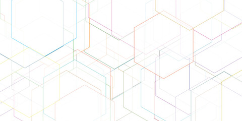 Abstract geometric illustration of overlapping colored hexagons on a white background for modern design