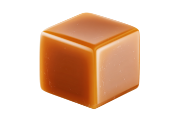 Caramel cube isolated on white transparent background