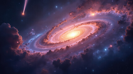 Cosmic Nebula with Asteroids and Bright Star