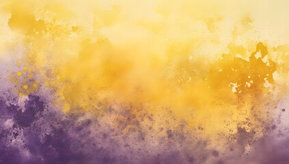 Fototapeta premium Watercolor background with a colorful powder explosion, featuring yellow and purple hues, and a grainy texture