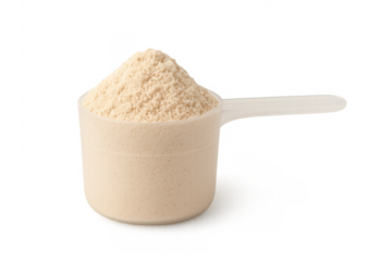 Protein powder scoop isolated with a transparent backdrop