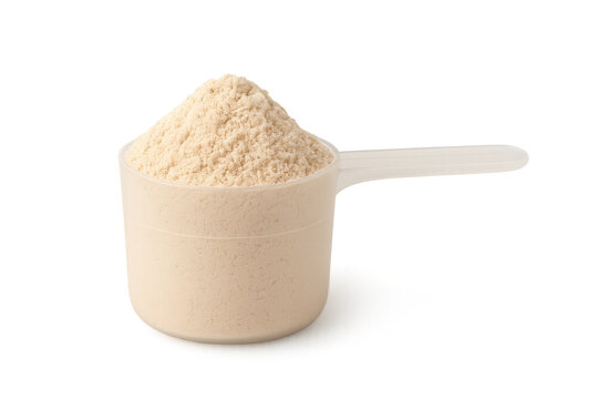 Protein powder scoop isolated with a transparent backdrop