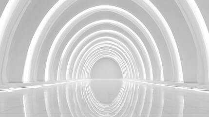 Obraz premium Empty white archway tunnel with polished floor.