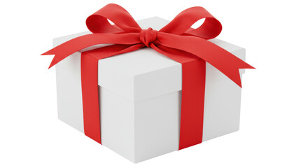 transparent gift box with crisp edges, adorned with vibrant red satin ribbon and elegant symmetrical bow, isolated on transparent studio background. Concept of luxury gifting and celebration