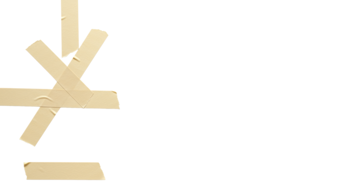 Light beige masking tape pieces with rough edges in abstract patterns on transparent background, soft high-key studio light, ample copy space, concept of structured business innovation