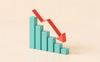 Falling Profits A Symbolic Depiction of Financial Loss With a Graph Decreasing Illustrated with Red Arrow and Aqua Bars