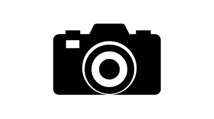 Fototapeta premium Black camera icon with photo symbol, silhouette style, white backdrop, --ar 16:9