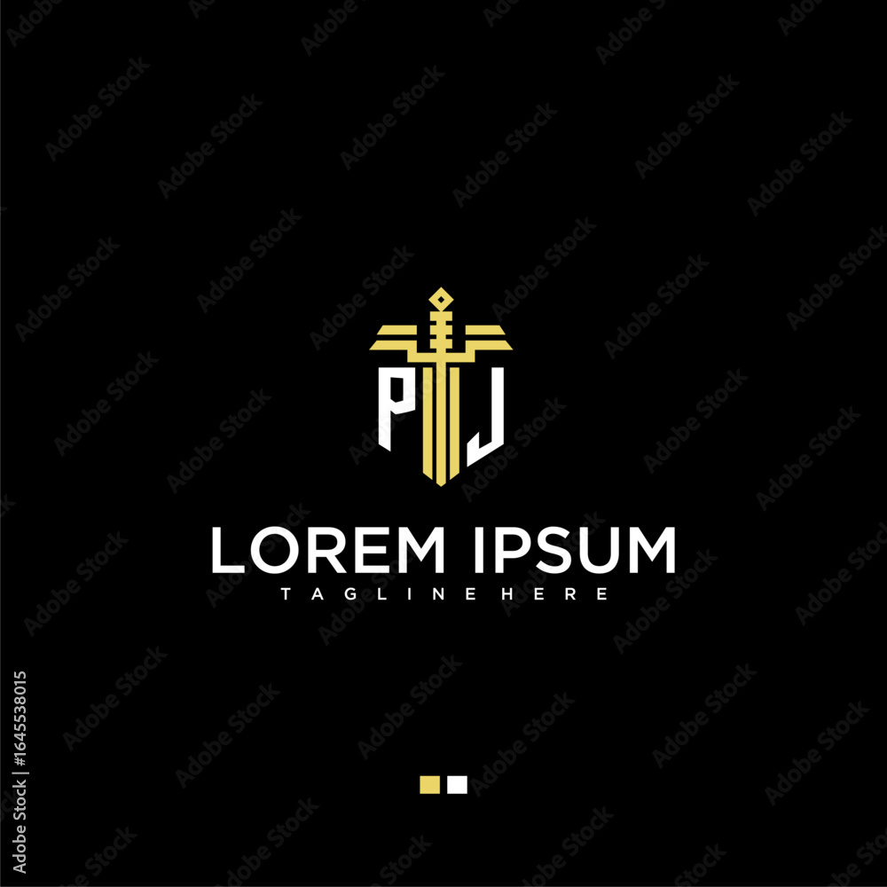 Poster pj initial monogram for lawfirm logo with sword style image