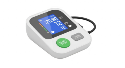 3d icon of digital blood pressure monitor isolated on transparent background for health check, providing accurate readings of systolic and diastolic blood pressure