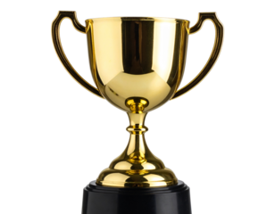 Top-Down Perspective of Gold Trophy with Dual Handles and Black Base, Isolated on Transparent