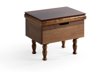 wood bedside table . Modern designer nightstand isolated on white background corner view
