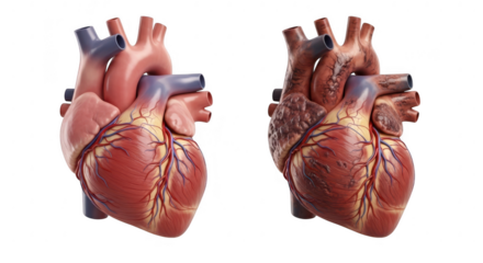 3d icon of detailed heart anatomy isolated on transparent background, showcasing the intricate structure of the human cardiovascular system for medical education