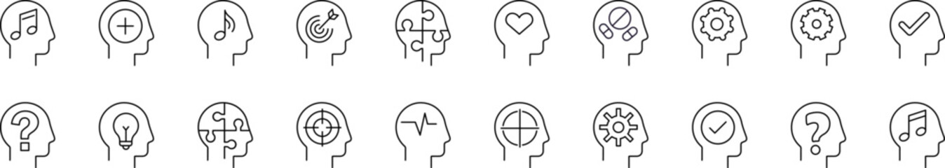 Thought, Brain, Mental Health Collection of Thin Icons. Editable Stroke. Perfect for Web Sites, Books, Cards, Apps © RaulAlmu