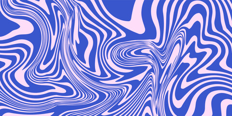 Abstract background pattern with colorful waves. Psychedelic groovy trippy y2k retro seamless pattern in blue and pink colors. Wavy and swirled brush strokes liquid background for packaging design