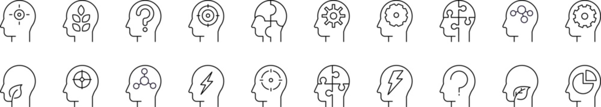 Thought Icon Collection. Contains Icons of Mental Health for Graphics, Concept, Apps