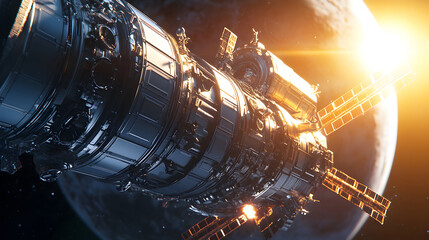 A Detailed View of a Modern Space Station Orbiting Earth