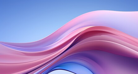 Smooth, flowing abstract waves in shades of pink and blue create a serene, modern visual with soft gradients and fluid motion against a light blue background.