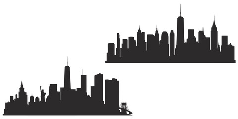 Fototapeta premium UntitledVector art of two city skyline silhouettes isolated on white background, capturing the essence of urban life and architectural marvels, ideal for travel and businessrelated designs