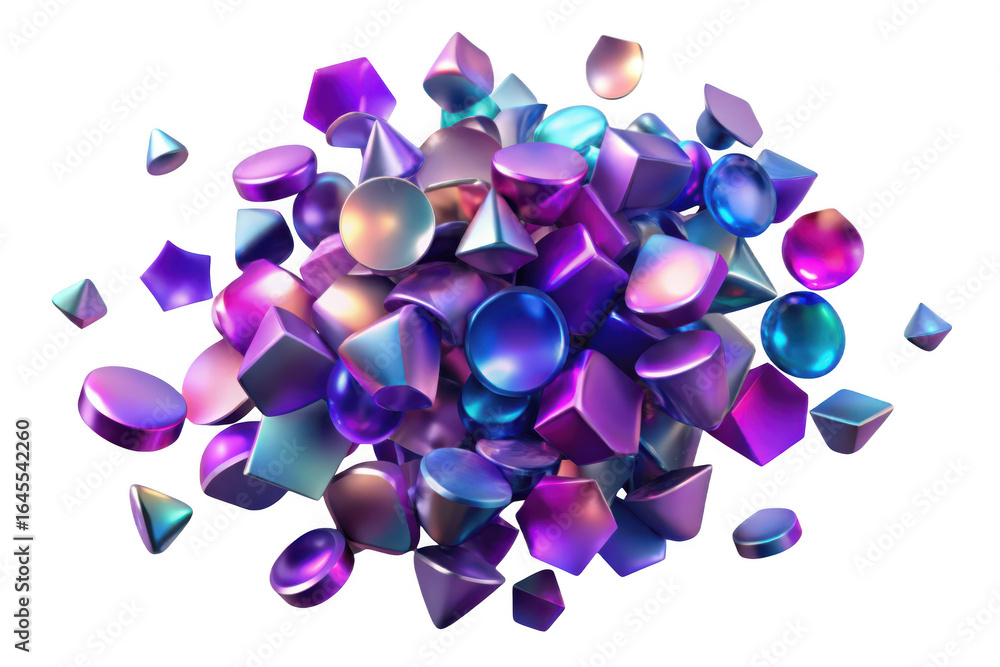 Poster 3d abstract geometric shapes cluster isolated on transparent background