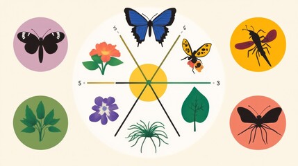 Whimsical guide to natural colors, featuring butterflies, flowers and various insects