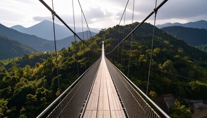 山の中の長い吊り橋　風景