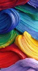 A vibrant, close-up view of richly textured oil paint in various colors swirled and layered, showcasing dynamic brushstrokes and a three-dimensional effect