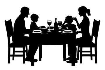 Family dinner table silhouette vector illustration