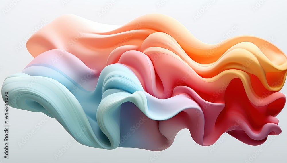 Poster a smooth, flowing abstract form with soft gradients of pastel colors blending seamlessly in a dynami