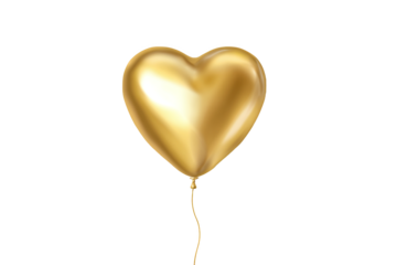 Golden heart balloon isolated on white transparent background