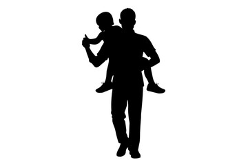 Father carrying child piggyback silhouette vector illustration