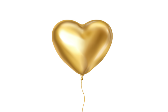 Golden heart balloon isolated on white transparent background