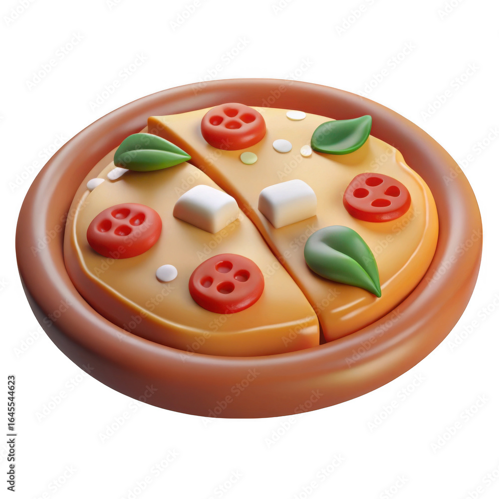 Poster 3d stylized pizza slice with toppings isolated on transparent background