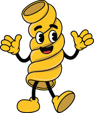 Naklejki Happy Cartoon Fusilli Pasta Character with Thumbs Up, Cute Italian Food Mascot, funny pasta, vector pasta