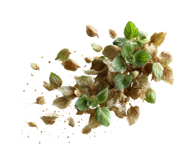 Sprinkling dried oregano leaves kitchen food, isolated on transparent background, png