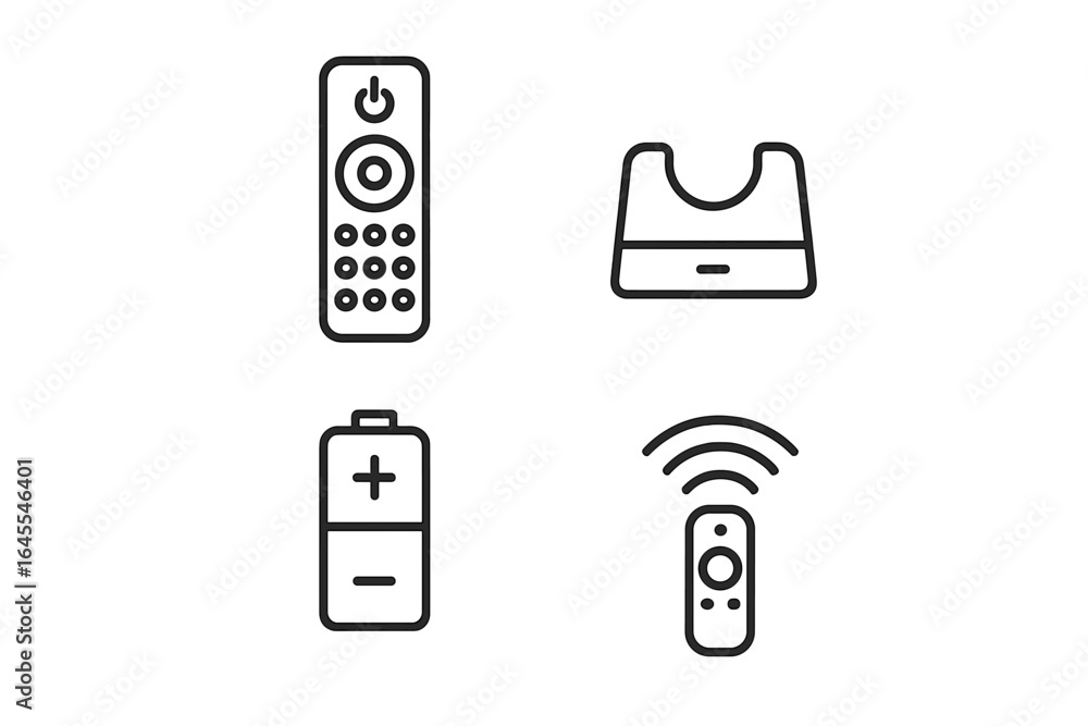 Poster remote control outline icon set. vector linear pictograms of tv controller, wireless smart remote, c