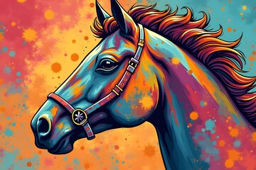 pop art freak Horse in geometric pattern style