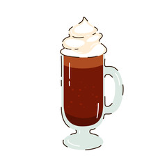 Autumn coffee drink, hot chocolate with cream, cocoa. Vector illustration.