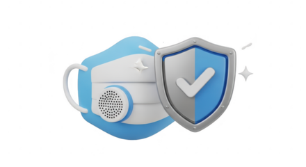 3d icon of a protective face mask with a shield, ensuring safety and security against viruses, isolated on transparent background