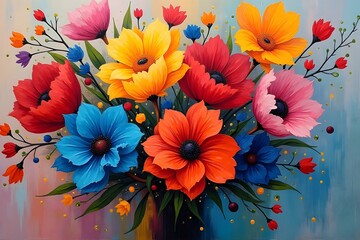 pop art freak cubism Floral bouquet abstraction. In the modern oil on canvas with elements of pastel painting