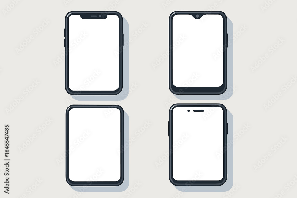 Poster collection of four vector mobile phone mockups. unbranded smartphones with blank empty screens for u