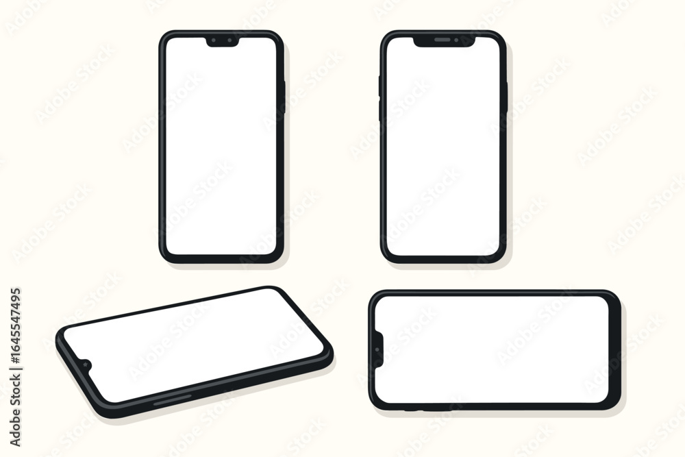 Poster vector mobile phone mockup set. smartphone screen template with blank display for ui ux design. mode