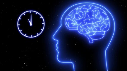 Animation of busy businessman head and brain with clock going fast forward. Time management, pressure, deadlines and thinking concept on Black background. Alpha channel - Powered by Adobe