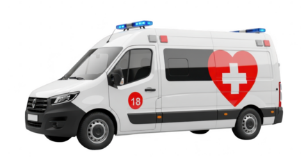 3d icon of a modern ambulance van with a heart symbol isolated on transparent background, ready to provide emergency medical services and transport patients quickly