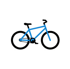 A simple, flat illustration of a blue bicycle with black tires and seat, isolated on a white background.
